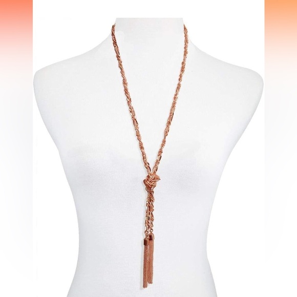 GUESS Two-Tone Long Knotted Tassel Lariat Necklace - Picture 2 of 3